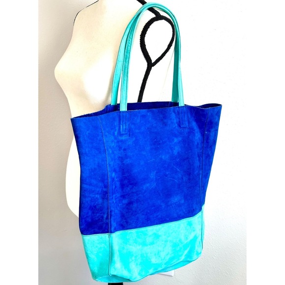 SSEKO DESIGNS Cobalt & Turquoise Blue NWT Genuine Suede Bucket Shoulder Bag Tote - Picture 5 of 11